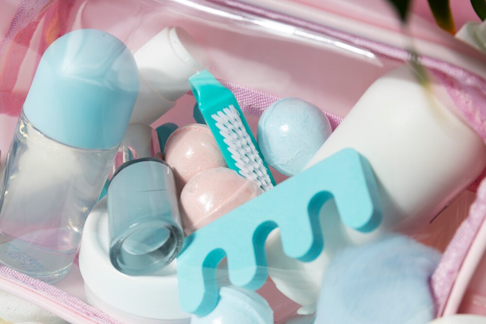 Vanity case with products top view