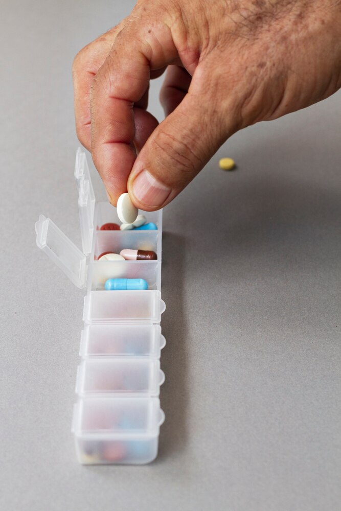 Pill box arrangement still life