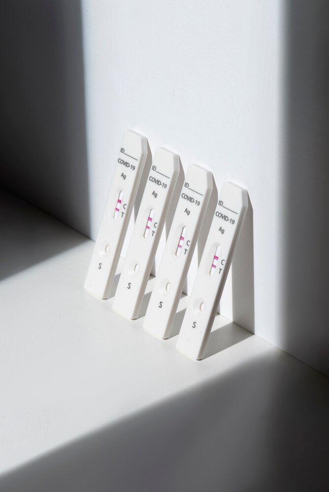 Still life of positive coronavirus tests