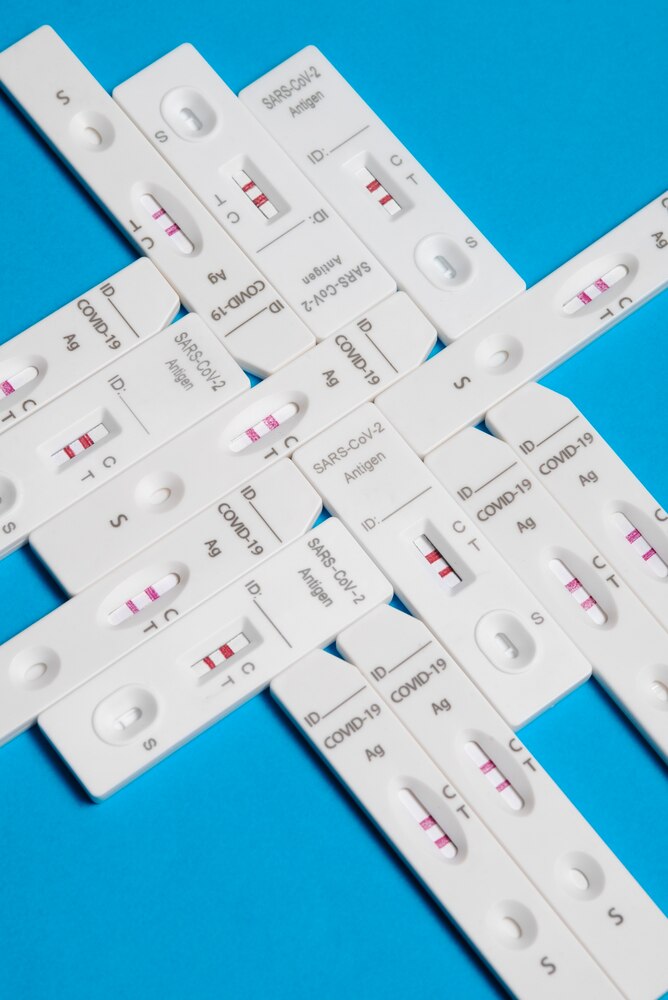 Still life of positive coronavirus tests