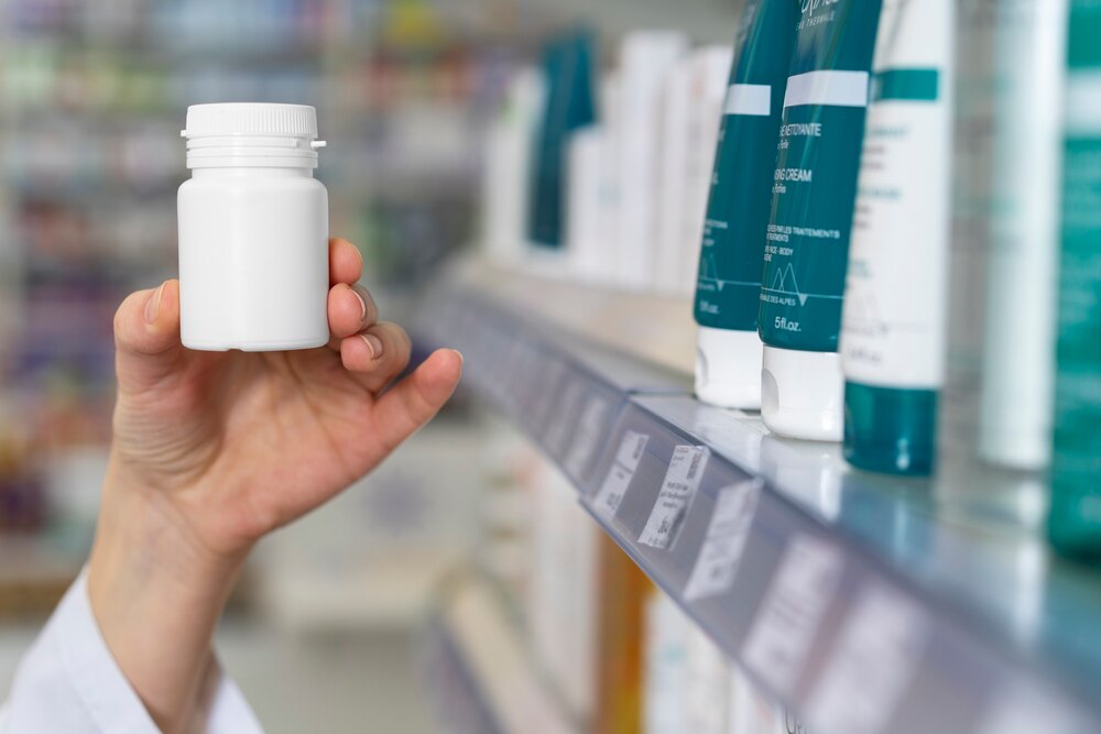 Side view pharmacist at work